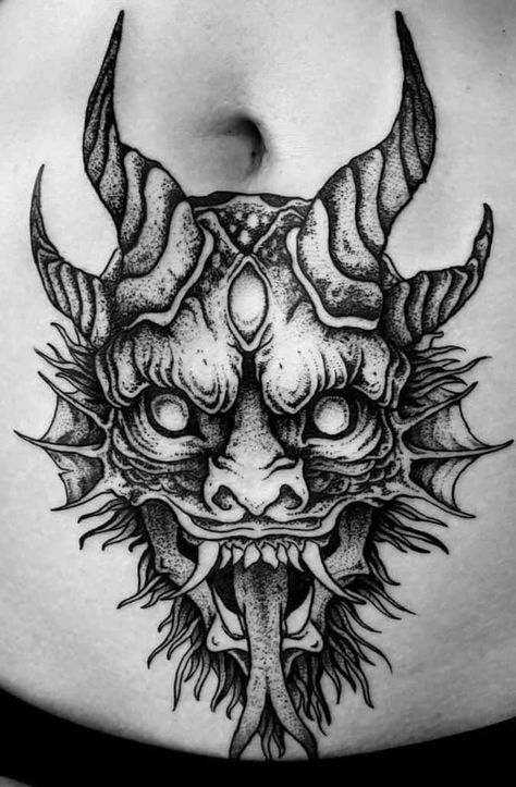 Berserker Tattoo, Satanic Tattoos, Latest Tattoo Design, Stomach Tattoos Women, Goth Tattoo, Medieval Tattoo, M Tattoos, Demon Tattoo, Occult Tattoo