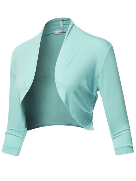 SSOULM Women's 3/4 Sleeve Open Front Bolero Shrug Cardigan with Plus Size Cyberpunk Fits, Long Sleeve Shrug, Cropped Shrug, Sleeve Shrug, Outfit Polyvore, Bolero Shrug, Dolman Top, Unique Blouse Designs, Shrug Cardigan