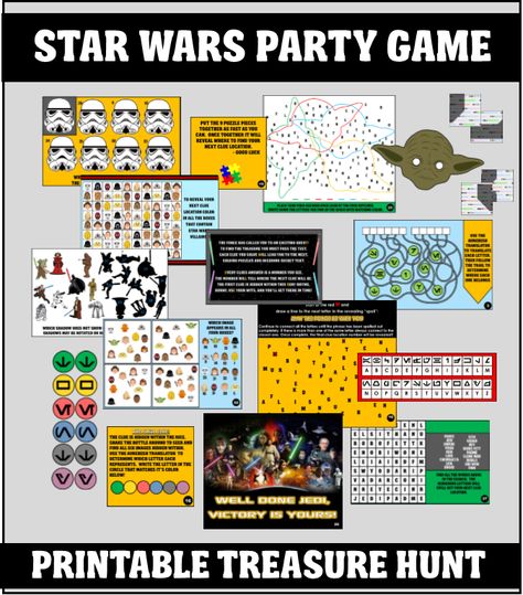 Our exclusive printable Star Wars treasure hunt is the perfect party game for your Jedi kid's Birthday Bash. Star Wars Party Games, Party Games Kids, Lego Star Wars Party, Yoda Birthday, Star Wars Printables, Sleepover Party Games, Star Wars Theme Party, Xmas Games, Star Wars Crafts