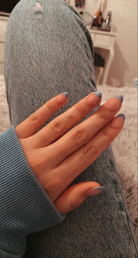 #frenchtips #frenchnails #bluefrenchtips #gelnails #gelnägel Dusty Blue French Tips, Blue And Grey Nail Ideas, Grey French Tips, Grey French Tip Nails, Blue French Tip Nails, Blue French Tip, Bad Nails, Blue French Tips, Blue Tips