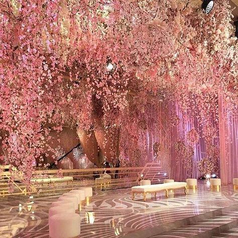 That moment your ceremony is dripping in lush pink floral 🌸! Too us - pure perfection! Designer: @rosyfarraafif Glamorous Wedding Venue, Cherry Blossom Wedding Theme, Sakura Wedding, Cherry Blossom Wedding, Extravagant Wedding, Luxury Wedding Decor, Quinceanera Themes, Strictly Weddings, Future Wedding Plans