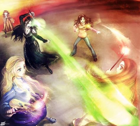 HP7 Spoiler Battle of Hogwarts by *ShingoTM on deviantART Battle Of Hogwarts Fanart, Luna Ginny, Hogwarts Fanart, Pottermore Wand, Battle Of Hogwarts, Gellert Grindelwald, Final Battle, Harry Potter Images, Bellatrix Lestrange