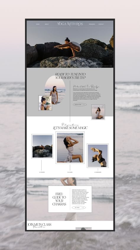 Check out one of our latest custom yoga website designs on Showit :art::sparkles: elevate your online presence with designs crafted exclusively for yoga teachers who are ready to stand out. Head to our page for more website inspo: www.yogi-web.com/custom-design/ Yoga Websites Design, Yoga Teacher Website, Yoga Studio Website Design, Pilates Website Design, Yoga Website Design Inspiration, Yoga Portfolio, Yoga Newsletter, Pilates Website, Yoga Website Design