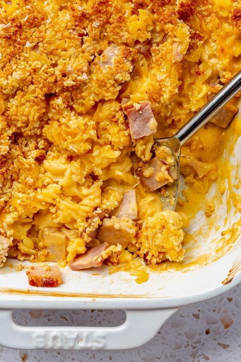 Ham and Cheese Casserole Ham And Noodles Recipes, Ham And Swiss Casserole, Ham And Cheese Casserole, Ham And Noodle Casserole, Fed And Fit, Cheesy Ham, Gluten Free Noodles, Homemade Hamburgers, Noodle Casserole