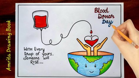 Video Tutorial uploaded on Amrita Drawing Book Channel. Subscribe for more creative Drawings and School Projects #worldblooddonorday #blood #donor #donation #drawing #easydrawing #howtodraw Blood Donation Drawing, Blood Donation Poster Creative Drawing, Blood Donation Poster Creative, World Blood Donor Day Poster, Blood Donor Day Poster, Blood Donation Poster, Ganpati Quotes, Blood Drawing, Blood Donation Posters