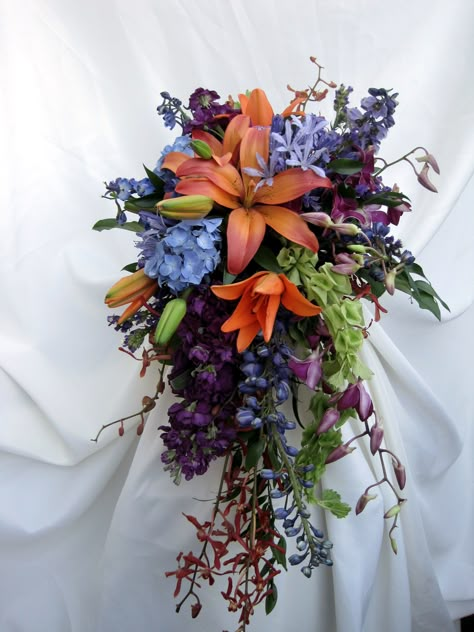 Blue Orange Purple Wedding, Orange And Purple Wedding, Orange Purple Wedding, Turquoise Bouquet, Blue Red Wedding, Blue Purple Wedding, Orange Wedding Themes, Blue Winter Wedding, Wedding Themes Spring