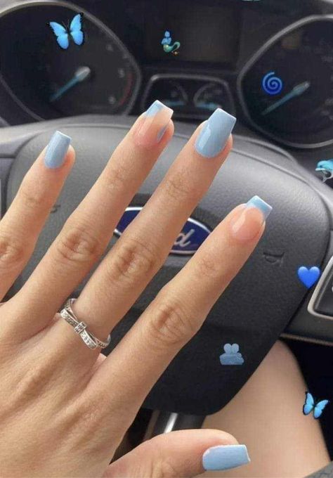 Blue Prom Nails, Sky Blue Nails, Sky Nails, Wow Nails, Spring Acrylic Nails, Cute Simple Nails, Spring Nail Designs, Subtle Nails, Nail Designs Valentines