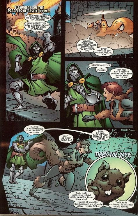 Squirrel Girl pwns Doom. Squirrel Girl Comic, Unbeatable Squirrel Girl, Galaxy Comics, Talking Animals, Squirrel Girl, Greatest Villains, Marvel Men, Lightning Flash, Luke Cage