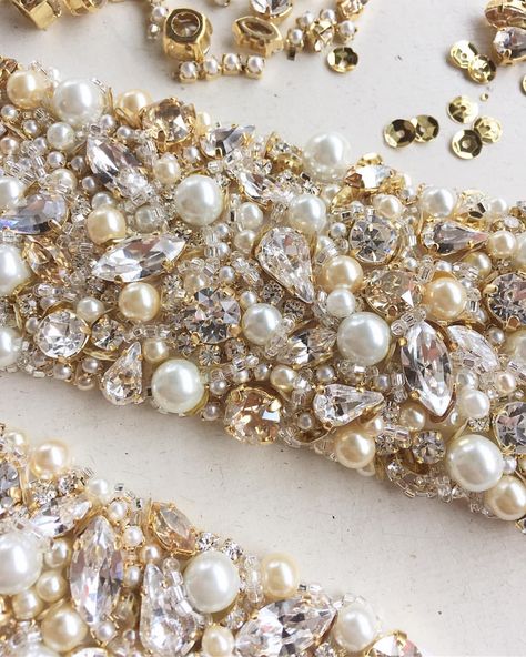 Continued work on this golden crystal beauty with ivory and cream pearls⚪️⚪️⚪️...for bride, Michelle...xoxo Pearls For Bride, Golden Crystal, Hand Beaded Embroidery, Pearl Embroidery, Hand Embroidery Dress, Beadwork Embroidery, Beaded Lace Fabric, Bead Sewing, Couture Embroidery