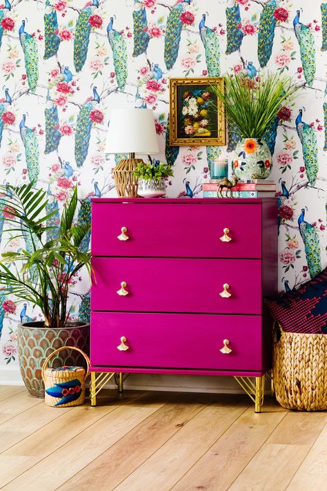 Maximalism Bold Furniture Makeover – Milk Paint by Homestead House Hot Pink Furniture, Maximalism Design, Large Dining Room Table, Homestead House, Pink Furniture, Diy Furniture Renovation, Small Chair, Large Dining Room, Painting Furniture