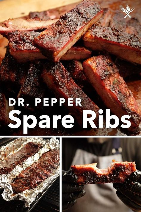 Dr. Pepper Spare Ribs 🍖🥤🔥 — Yep, you read that right. Today, @cheftomjackson is grilling up spare ribs smoked then braised in the sweet and satisfying goodness of Dr. Pepper🥤. Oh yeah, once they're grilled to perfection, they're slathered in a tangy Dr. Pepper reduction sauce. 🙌 These ribs will hit EVERY. SINGLE. TASTEBUD.👅 Link in the post 🔗 for the full recipe video! — #ATBBQ #BeGoodToOneAnother Dr Pepper Ribs, Reduction Sauce, Rib Meat, Smoked Ribs, Spare Ribs, Dr Pepper, Recipe Video, Short Ribs, Sweet Savory