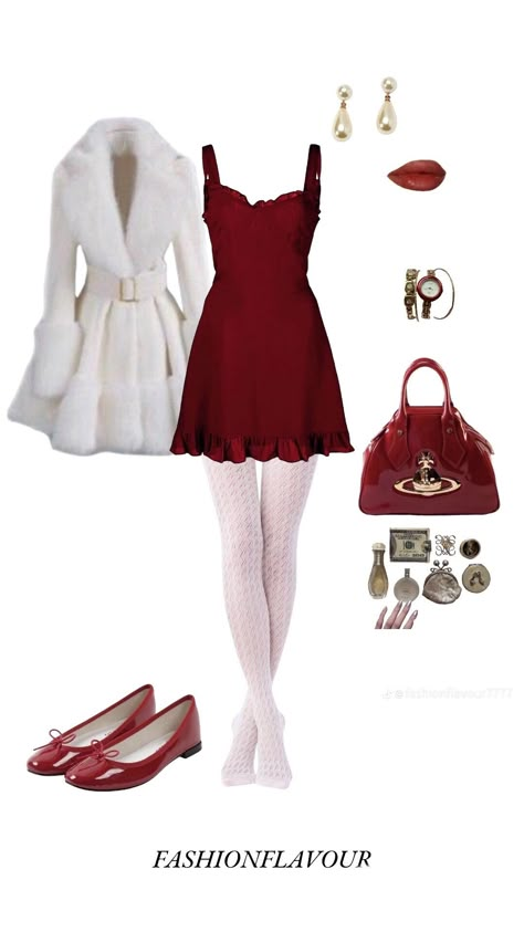 Red Dress White Cardigan, Fall Outfit Trends, Red Christmas Outfit, Blossom Aesthetic, Blair Waldorf Outfits, Downtown Outfits, Dark Fairy, Outfit Trends, Blair Waldorf