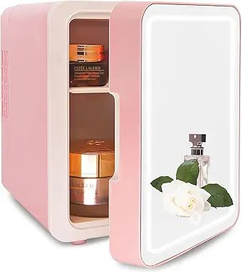 Mini Skincare Fridge 4 Liter/6 Cans, Portable Cosmetic Fridges with Makeup Mirror, Cooler & Warmer, AC & DC, Small Refrigerator for Bedroom, Car, Office, Outdoor (Pink - 4L) Skincare Refrigerator, Fridge For Skincare, Mini Skincare Fridge, Makeup Fridge, Tiny Makeup, Beauty Fridge, Mini Skincare, Skincare Fridge, Portable Mini Fridge