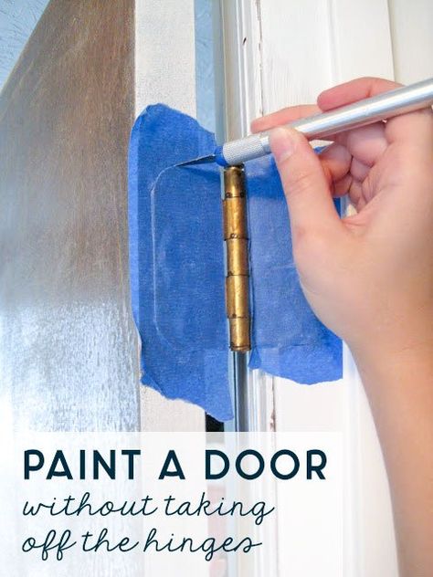 Smart! How to paint a door without taking it off of the hinges. Sometimes the simplest solutions are the best ones. Tutorial goes step by step on tips and tricks to get a clean paint job on interior doors. Sometimes doors settle and it can be nearly impossible to get the door to close again properly in the same way as before! #diydesign #diy #renovation #homeimprovement #painting #doors #hinges Painting Doors, Astuces Diy, Diy Renovation, Home Repairs, Painted Doors, Diy Home Improvement, Interior Doors, Painting Tips, Home Maintenance