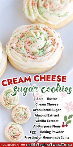 These Cream Cheese Sugar Cookies are so soft and tender. They make perfect cut-out cookies for the holidays too! Add some delicious vanilla frosting or icing and some festive sprinkles to celebrate any occasion! Xmas Cookies Recipes, Cream Cheese Sugar Cookies, Christmas Baking Cookies, Christmas Baking Recipes, Dessert Aux Fruits, Cream Cheese Cookies, Christmas Food Desserts, Lost 100 Pounds, Vanilla Frosting