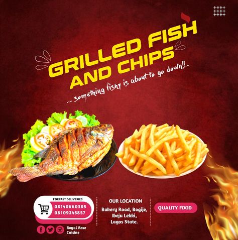 Grilled Fish and Chips Roasted Tilapia, Food Flyer, Dark Purple Wallpaper, Grilled Fish, Fish And Chips, Food Quality, Fish Design, Purple Wallpaper, Dark Purple