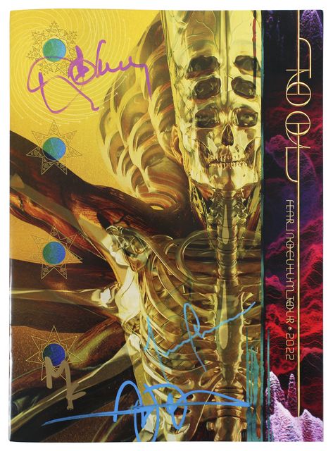 This Autographed Fear Inoculum Tour Program  has been Personally Signed by Maynard James Keenan, Ada Fear Inoculum, Justin Chancellor, Danny Carey, 2022 Poster, Maynard James Keenan, Adam Jones, Services Website, Tool Band, Band Members