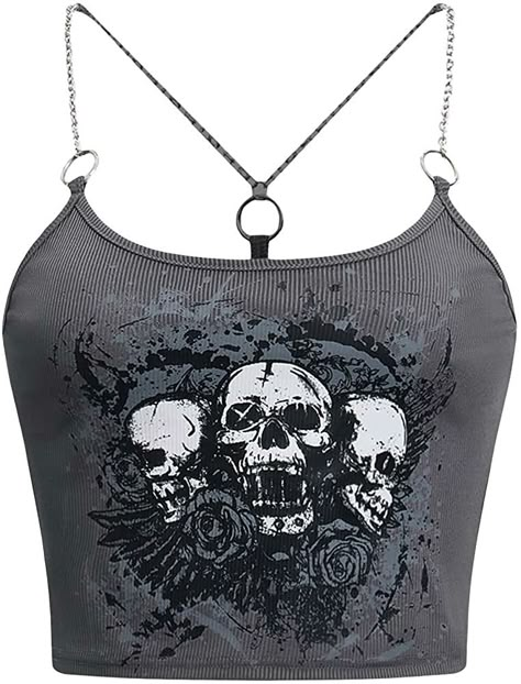 Skull Crop Top, Goth Crop Top, Goth Tops, Clubwear Outfits, Chunky Combat Boots, Punk Skull, Distressed Mom Jeans, Spaghetti Strap Top, Grunge Punk