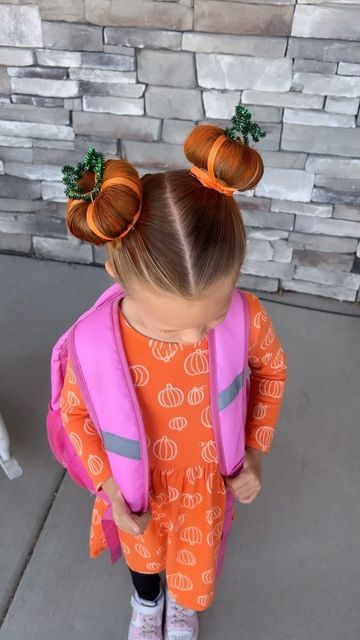 Mermaid Crazy Hair Day, Pumpkin Hairstyle, Pumpkin Buns, We Were There, Hairstyles For Girls, Crazy Hair Day, Orange Ribbon, Crazy Hair Day At School, Pipe Cleaners