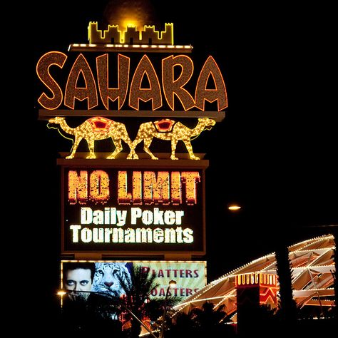 Sahara, Las Vegas, NV by Thomas Hawk, via Flickr Sahara Las Vegas, Casino Royale Movie, Cool Neon Signs, Casino Night Fundraiser, Old Vegas, Vegas Night, Las Vegas Resorts, American Graffiti, Retro Images