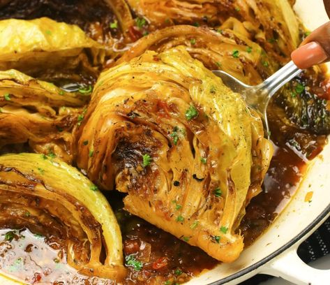 Braised Cabbage Wedges Braised Cabbage With Crispy Topping, Braised Cabbage With Bacon, Braised Napa Cabbage, Beer Braised Cabbage, Seared Cabbage Wedges, Braised Cabbage Recipes, Baked Cabbage Wedges, Best Cabbage Recipe, Cabbage Wedges