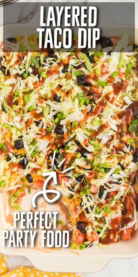 EASY taco dip recipe perfect for game day! Prep only takes minutes and it's a real crowd-pleasing comfort recipe. | www.persnicketyplates.com Hot Taco Dip, Easy Taco Dip, Taco Platter, Taco Dip Easy, Layered Taco, Bbq Tacos, Bean Dip Recipe, Dip Recipes Hot, Cold Dip Recipes