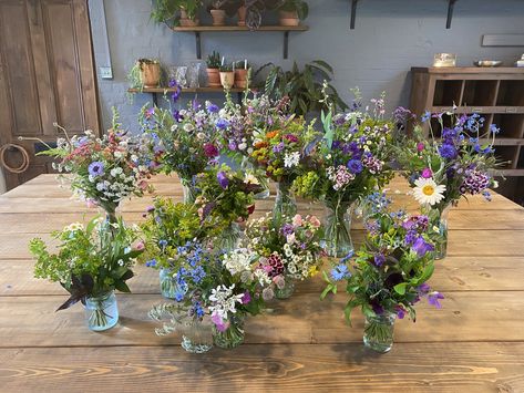 Jam Jar Wedding, Jam Jar Flowers, Whimsy Flowers, Church Wedding Flowers, Diy Wedding Table, Country Garden Weddings, Cottage Wedding, Banquet Table, British Flowers