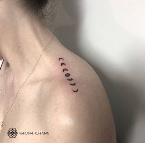 Moon Tattoo Designs For Women Shoulder, Faces Of The Moon Tattoo, Moon Phases Behind Ear Tattoo, Moon Phases Tattoo Collar Bone, Moon Phase Shoulder Tattoo, On The Shoulder Tattoo, Shoulder Moon Tattoo, Phases Of Moon Tattoo, Moon Tattoo Shoulder