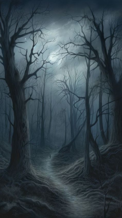 Dark Fantasy Scenery, Scary Forest Aesthetic, Dark Forest Aesthetic Night, Gothic Scenery, Eerie Background, Dark Fantasy Landscape, Dark Fantasy Forest, Eerie Forest, Horror Forest