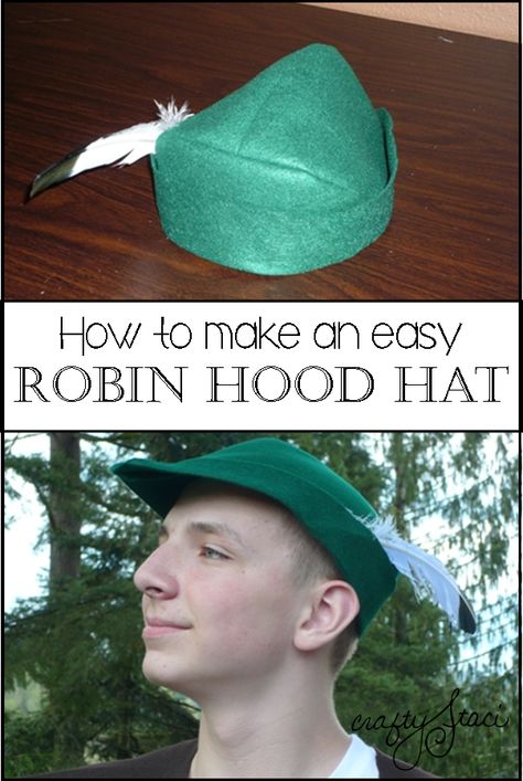 Learn how to sew a simple felt Robin Hood Hat - or Peter Pan, Green Arrow, Prince Phillip, Prince Charming, Pinocchio, the Woodsman or the Pied Piper! Peter Pan Hat Diy, Robin Hood Hat Diy, Robin Hood Play Costumes, Peter Pan Hat Diy Felt, Robin Hoods, Robin Hood Hat, Robin Hood Costume, Prince Phillip, How To Hem Pants