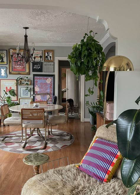 Tour a 100-Year-Old LA Apartment Full of Color and Vintage Decor Old Small Apartment, Ideas For Small Apartments, Vintage Home Decor Ideas, Bohemian Dining Room, Floor Makeover, La Apartment, Glasses Of Wine, Lush Plants, Dreamy Decor