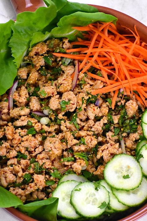 Chicken Larb (Thai Larb Gai) - GypsyPlate Authentic Thai Recipes, Thai Larb, Larb Gai, Chicken Larb, Larb Recipe, Thai Recipes Authentic, Nice To Meat You, Thai Chicken Salad, Laos Food