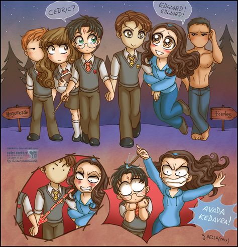 Harry Potter Twilight Harry Potter, Harry Potter Vs Twilight, Harry Potter Twilight, Art Harry Potter, Twilight Funny, Twilight Memes, Twilight Fans, Cedric Diggory, Harry Potter Fanfiction