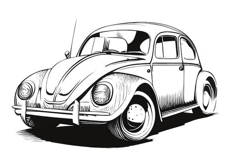 Detailed Line Art, Beetle Drawing, Beetle Tattoo, Beetle Art, Vw Art, Silhouette Drawing, Sun And Moon Drawings, Car Silhouette, Object Drawing