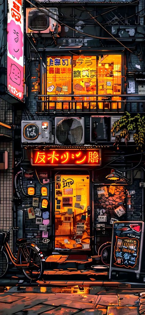 Cyberpunk Building Art, Cyberpunk City Illustration, Cyberpunk Digital Art, Japon Aesthetic, Japan Cyberpunk, Unknown Picture, Japanese Wallpaper Iphone, Amoled Wallpapers, Cocoppa Wallpaper