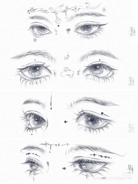 Dreamy Eyes Drawing, Winking Drawing Reference, Eyes In Different Angles, Manga Eyes Reference, Manhua Art Style, Semi Realistic Drawing Tutorial Face, Semi Realism Eyes, Eyes Drawing Realistic, Eye Side View