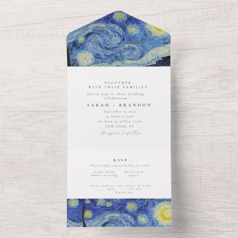 Starry Night Old painting wedding invitation | Zazzle Starry Night Wedding Theme, Happy Ideas, Painting Wedding, Starry Night Wedding, Wedding Aesthetics, Dinner Party Themes, Day Van, Birthday Party Theme Decorations, Acrylic Invitations