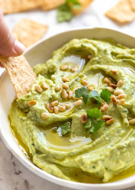 The second best Avocado Dip in the world! (Nothing beats a real Guac ) This ultra creamy avocado dip is super quick to make with avocados and chickpeas, freshness from lemon, and flavour from yoghurt OR tahini, coriander/cilantro, garlic and olive oil. Crack open a beer - snack time is here! Recipe Tin Eats, Avocado Hummus Recipe, Tin Eats, Avocado Dip Recipe, Avocado Hummus, Avocado Dip, Recipetin Eats, Recipe Tin, Healthy Snack Options