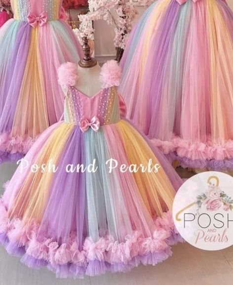 Perfect for candyland themed birthdays! 🩷💜💛 Made to order for any age Message us for inquiries 🥰 Candy Theme Dress, Princess Style Multicolor Tutu Dress For Birthday, Candyland Couture Outfit, Candyland Birthday Outfit, Candyland Birthday Party Dress, Tutu Frocks, Birthday Frocks, Girls Party Wear, Kids Frocks