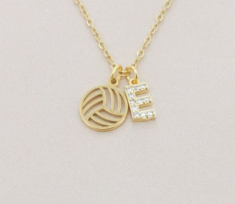 Custom volleyball necklace - personalize with Initial. Great team gift or volleyball coach jewelry. No tarnishing - 100% stainless steel!  14K Gold Fill Chain upgrade offered in dropdown. Great team gift - See Photos for Options. More Sports Gifts - https://www.etsy.com/shop/DistinctlyIvy?ref=l2-shopheader-name&search_query=sports+gifts Handmade in our shop and packaged with care in a DistinctlyIvy gift box (see last photo). SHIPS in 1 Business Day! RETURN POLICY / SATISFACTION GUARANTEE Our #1