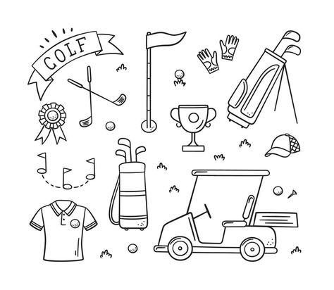 Golf Drawing, Golf Tattoo, Club Tattoo, Ball Drawing, Golf Logo, Golf Art, Golf Design, Hand Drawn Vector Illustrations, Hand Drawn Vector