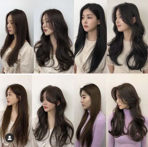 Long Hair With Layers Korean, Layers For Long Hair Korean, Hairstyle With Bangs Korean, Korean Style Bangs Long Hair, V Shaped Haircut With Layers Long Hair Side Bangs, Korean Haircuts For Long Hair, Layer Haircut With Side Bangs, Straight Korean Hair, Korean Hair Cuts Long