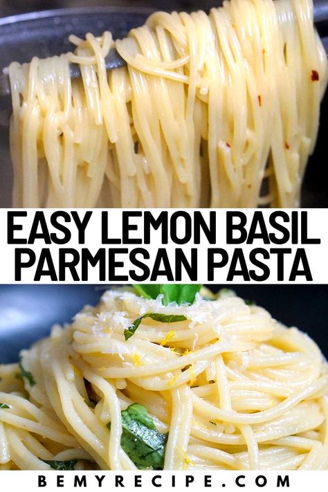 One-Pot Lemon Basil Parmesan Pasta One Pot Basil Pasta, Lemon Basil Spaghetti, One Pot Lemon Pasta, Basil Parmesan Pasta, Lemon Basil Pasta, Pasta With Basil, Chicken Basil Pasta, Lemon Parmesan Pasta, Pasta With Lemon