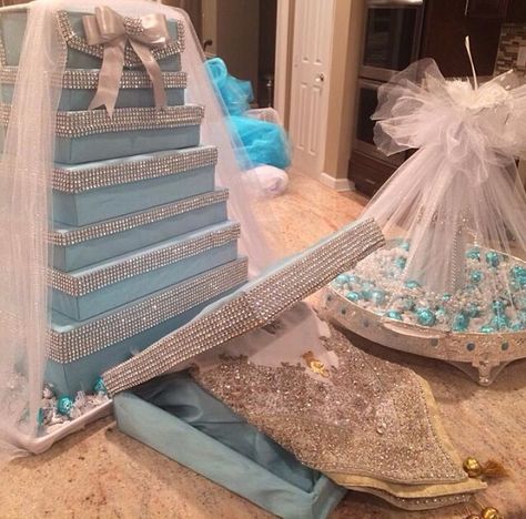 My #engagement arrangement #afghanengagement #afghanwedding #tiffanytheme #qand Afghan Engagement Tiffany blue Arrangement #tiffanyblue Afghan Engagement, Engagement Gift Baskets, Wedding Trousseau, Trousseau Packing, Wedding Gift Pack, Afghan Wedding, Preparing For Marriage, Bridal Gift Wrapping Ideas, Bridal Packages