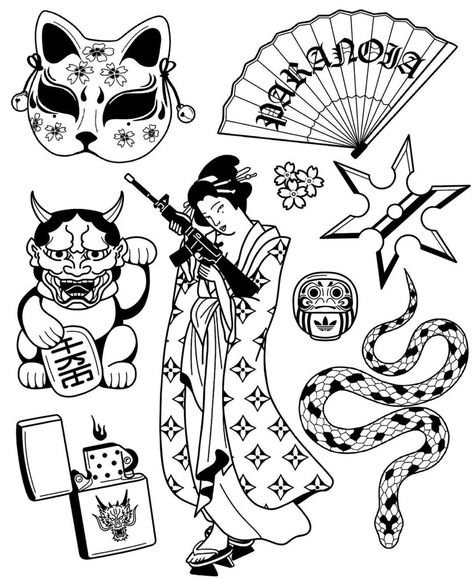 Japanese Tattoo Flash Art, Japanese Flash Art, Ignorant Tattoo Ideas, Japanese Flash, Traditional Japanese Tattoo Flash, Theme Tattoo, Flash Tattoo Designs, Doodle Tattoo, Traditional Japanese Tattoos