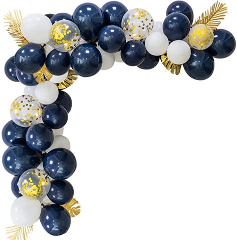 Navy Party Decorations, Blue Graduation Party, Navy Party, Balloon Template, Boys Birthday Party, Simple Birthday Decorations, Blue Graduation, Gold Confetti Balloons, Birthday Party Theme Decorations