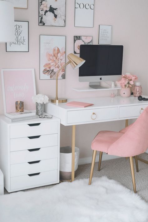 15 Chic and Feminine Home Office Ideas to Elevate Your Workspace - Lux Luna Feminine Home Office Ideas, Wfh Setup, Feminine Home Office, Pink Nail Ideas, Feminine Home Offices, Feminine Home, Pink Nail, Home Office Ideas, Office Ideas