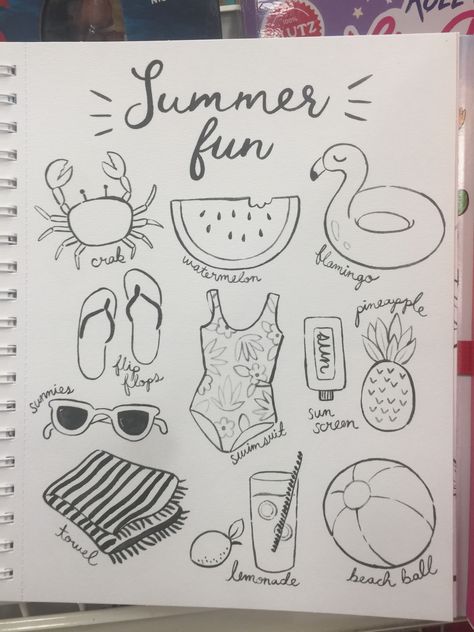 Asethic Drawings Easy, Summer Things To Draw, Simple Summer Drawings, Summer Drawings Doodles, Lake Doodle, Beach Bullet Journal, Summer Doodles Aesthetic, Cute Summer Drawings, Beachy Doodles