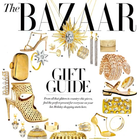 Bazaar - White, Black, & Gold Gift Guide Magazine, Magazine Page Design, Jewelry Banner, Gift Guide Design, Fashion Magazine Layout, Harpers Bazaar Magazine, Magazine Ideas, Magazine Layouts, Hearts On Fire