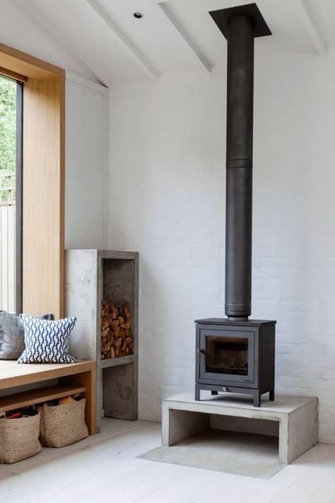 An Edwardian home and a modern extension Modern Extension, Firewood Storage, Wood Burner, Style Deco, Wood Burning Stove, Fireplace Design, Wood Stove, Home Fashion, Contemporary Kitchen